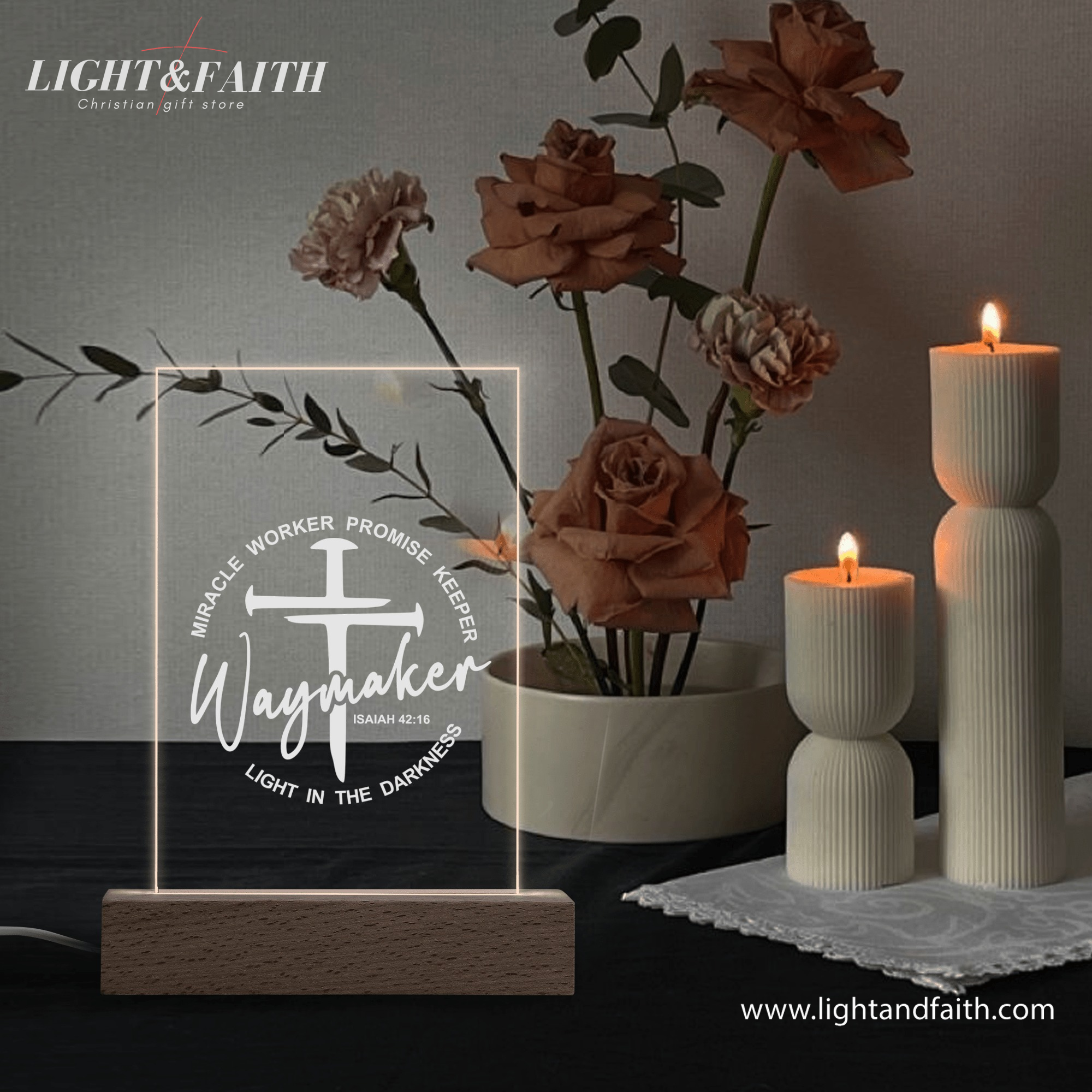 Waymarker - Isaiah 42:16 LED Light, Christian Bible Verse Lamp, Christian Home Decor, Faith Based Decor, Religious LED Light. NLLAF08